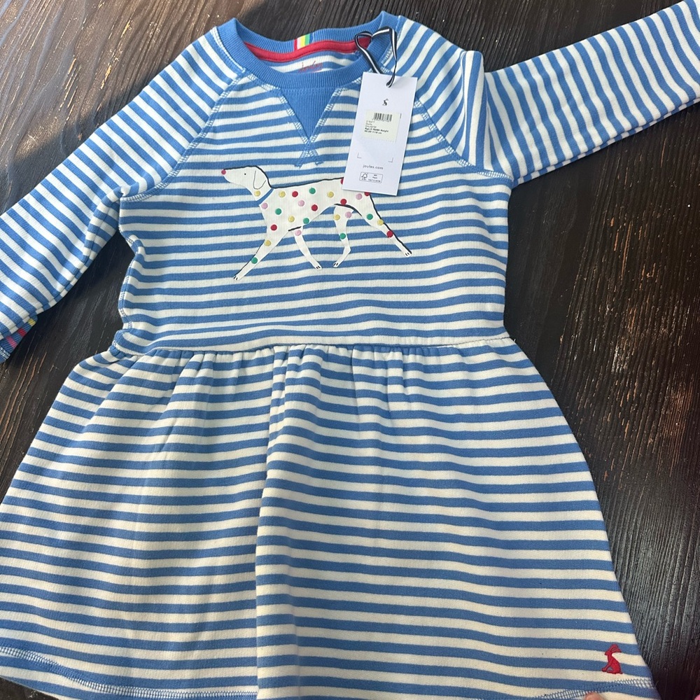 Joules Darlia Striped Blue and White Kids Dress NWT